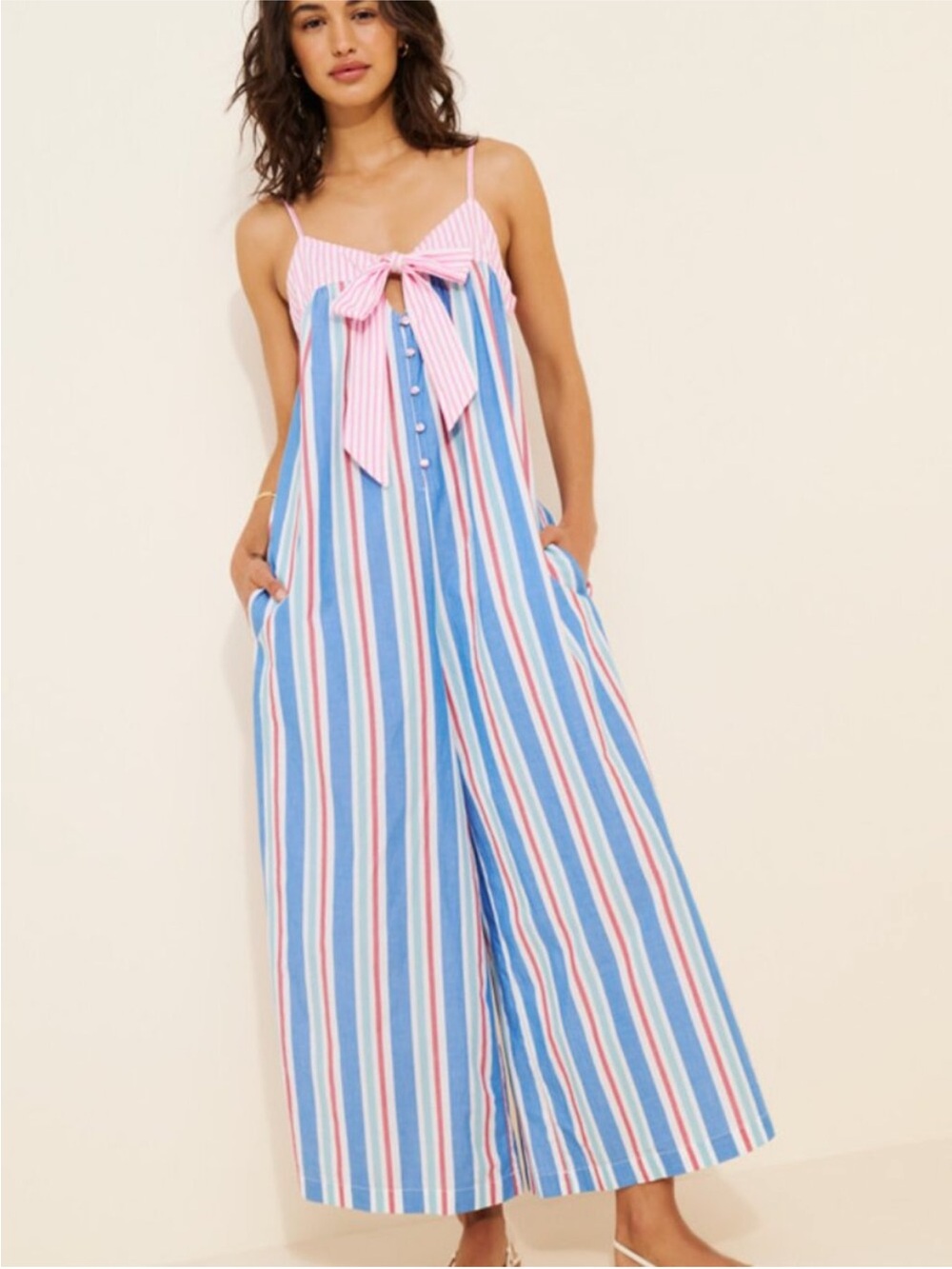 Anthropologie Celandine Pinstripe Bow Jumpsuit